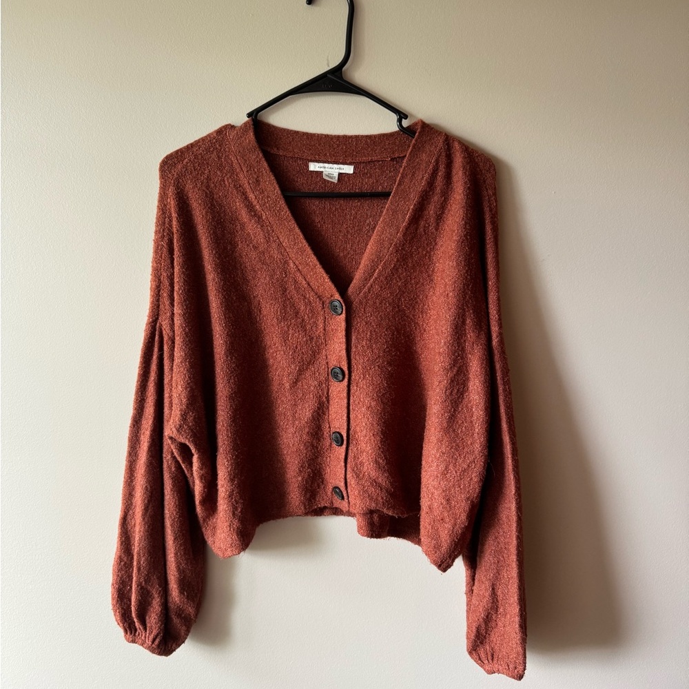 American Eagle Brown V-Neck Sweater with Relaxed Fit